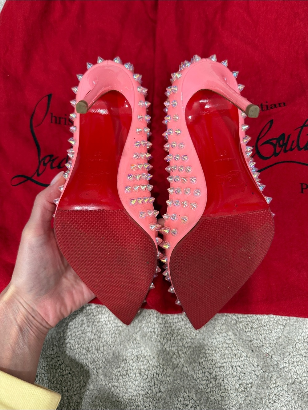 Christian Louboutin Pink Crystal-Studded Pointed-Toe Stiletto Pumps - Picture 2 of 3